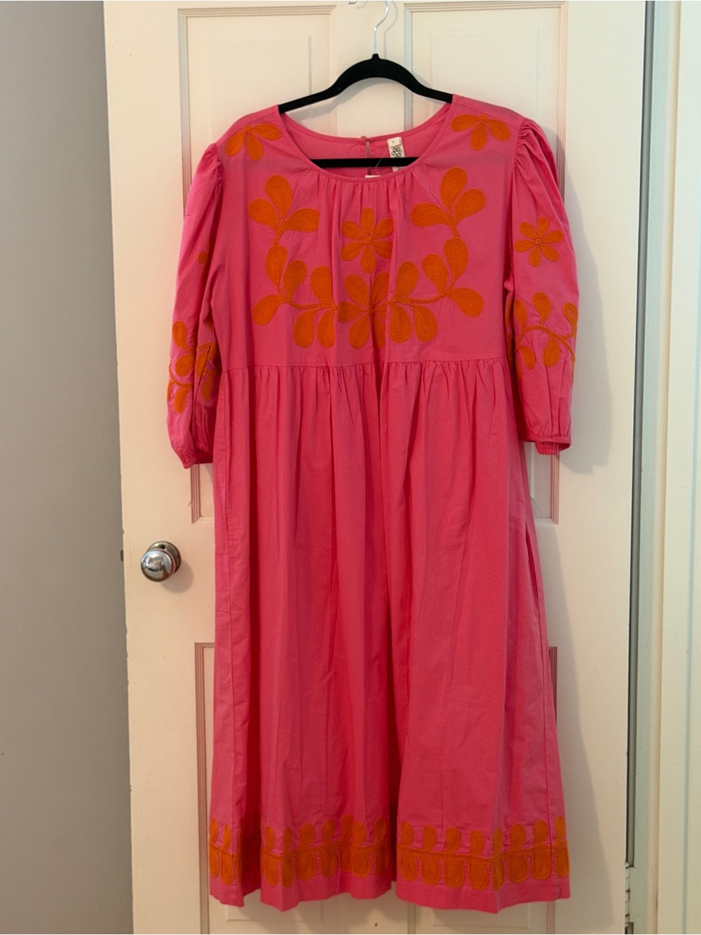Uncle Frank Pink Dress with Orange Floral Embroidery
